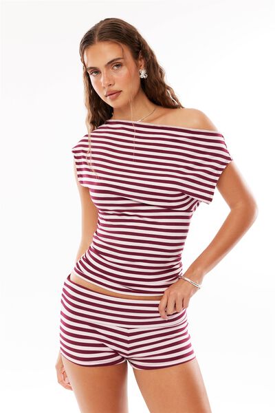 Soft Piper Off Shoulder Top & Soft Ruched Booty Short Bundle, 