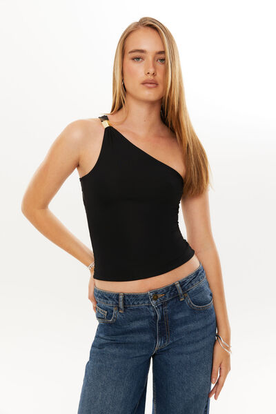 Luxe Jessica One Shoulder Top, BLACK