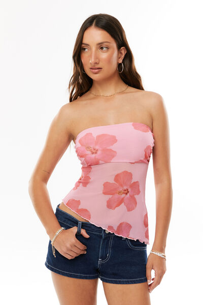 Sara Strapless Mesh Top, CANCUN FLORAL CORAL
