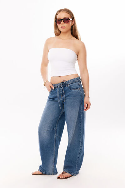 Tie Front Barrel Jean, GRANITE BLUE