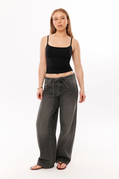 Tie Front Barrel Jean, STONE GREY