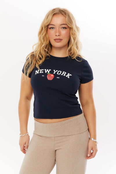 Harlow Graphic T Shirt, MIDNIGHT NAVY/NY APPLE