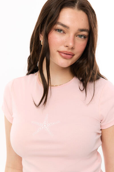 Harlow Graphic T Shirt, CORAL PINK / PEARL STARFISH