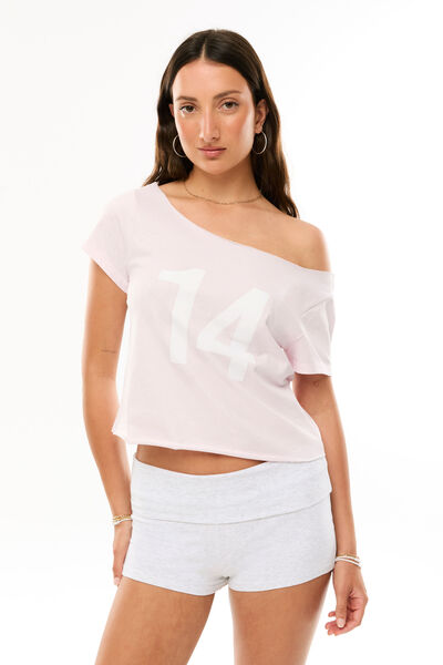 Blake Off Shoulder Graphic Tee, POWDER BLUSH/14