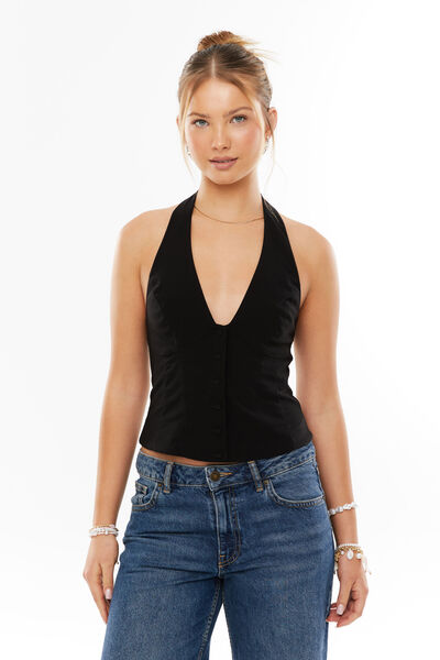 Avalon Halter Top, BLACK