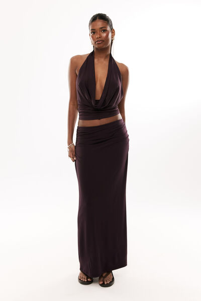 Sherri Ruched Maxi Skirt, BROWN BERRY