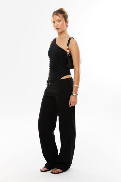 Kalani One Shoulder Bodysuit, BLACK