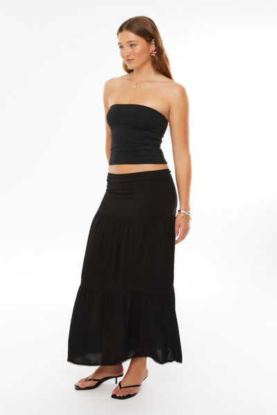Evelyn Tiered Maxi Skirt, BLACK